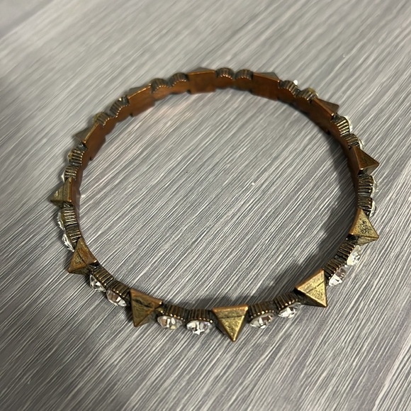 Vintage Gold or Bronze Bangle Bracelet with Pyramids and CZ Diamonds, EUC - Picture 2 of 6